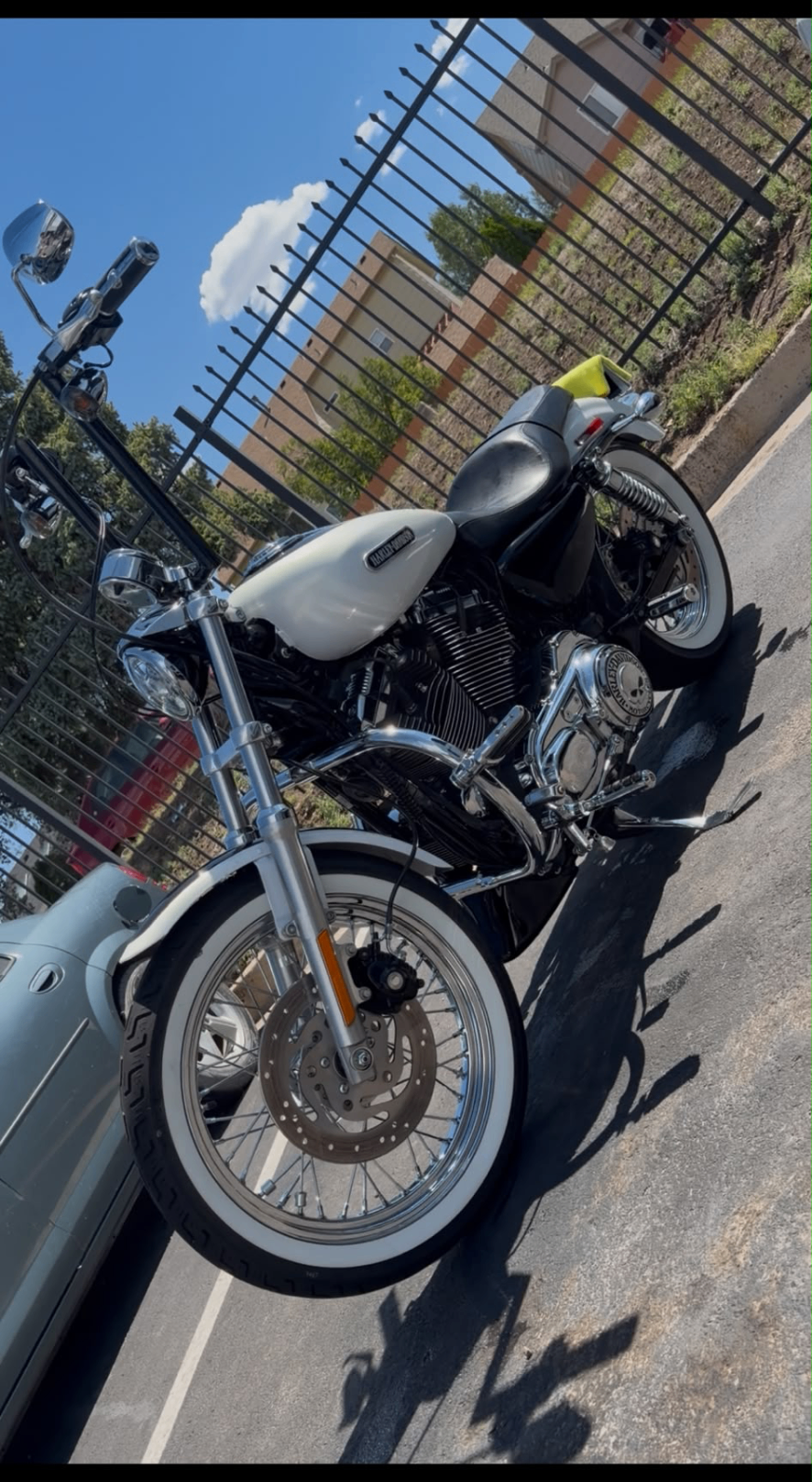 Harley-Davidson with polished chrome and whitewall tires